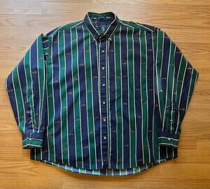 Salty‎ Dog Mens XL Imperial Poplin Button Down Shirt Green Navy Blue Striped Car
